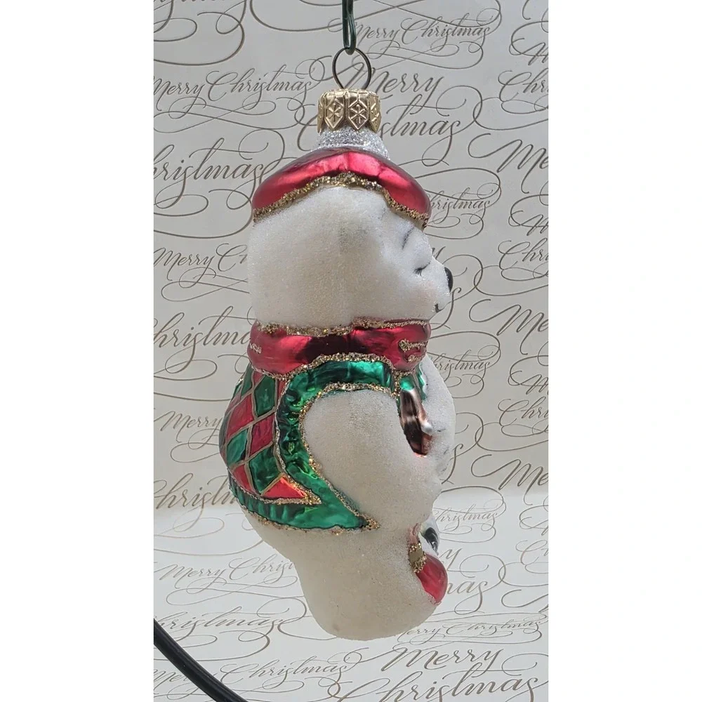 2 Polar Bear Christmas Ornaments Golf Winter Scarf Blown Glass Hand‎ Painted